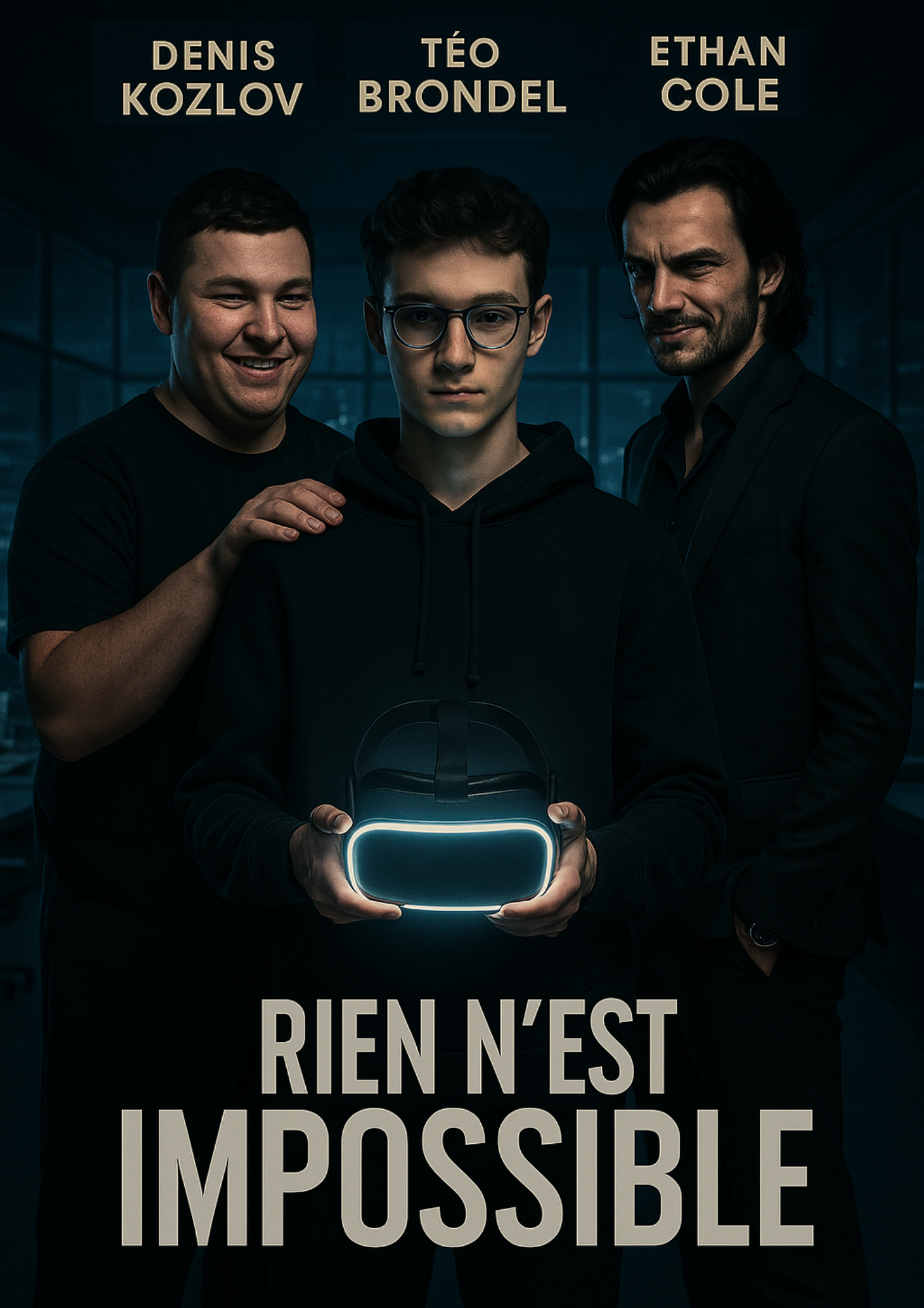 Affiche officielle ‘Rien n’est impossible’ — Téo face à la ville de nuit, palette noir & or.